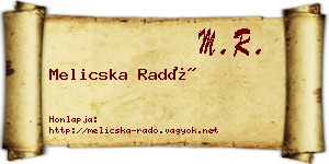 Melicska Radó névjegykártya